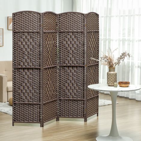 Paravent intérieur en bois 4 panneaux séparateur de pièce pliable pour salon chambre 180 x 180 cm marron