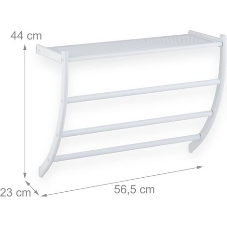 Portasciugamani da parete, AxLxP: 44 x 56,5 x 23 cm, mensola e 3 barre, portasciugamani da bagno, bianco (1/4)