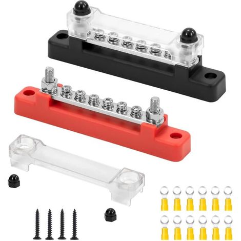Bloc de Distribution D'alimentation 12V-48V DC Bornier Electrique Barres de Distribution d'Énergie 150A avec 6 x M4 Boulons de Borne pour Voiture Camion Bateau 2 Pièces (Rouge Noir) (1/3)