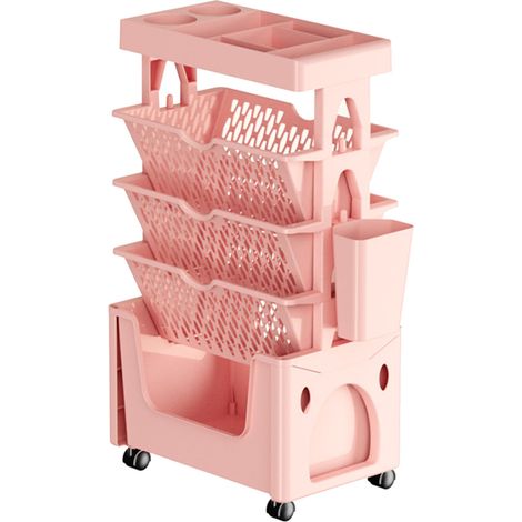 Rolling Mobile Bookshelf with Wheels 5 Tiers Large Capacity Strong Load Bearing Capacity Utility Cart for Study Kitchen Sakura Pink (1/5)