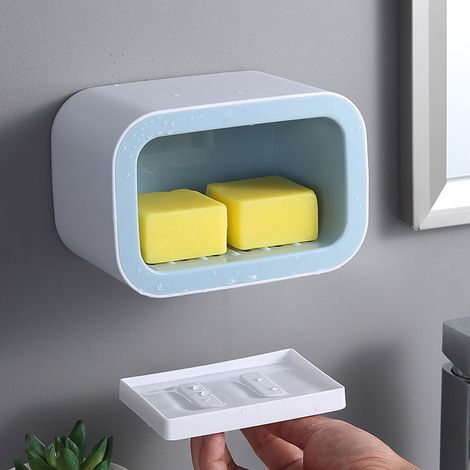 Porte-savon mural bleu nordique 1 étage, support à ventouse sans perçage pour douche, rack à drainer, fournitures dortoir étudiant. (1/5)