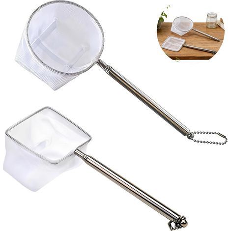 Set mit 2 Aquarium-Keschern, Teleskopgriff aus Edelstahl, feines Nylon-Netzgewebe, quadratisch und rund für Fische und Garnelen (1/5)