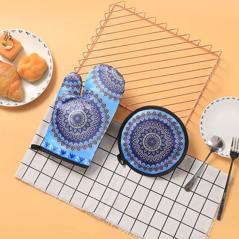Gants de Four, Gants de Cuisine Résistants à la Chaleur et Set de Maniques, Design Antidérapant en Silicone, Adaptés pour la Cuisine, la Cuisson au Four, Les Grillades, style 1 (1/3)