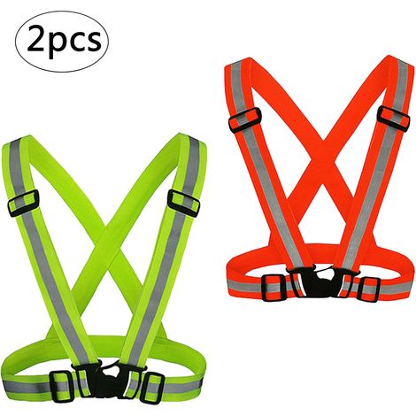 Chaleco reflectante de 2 piezas, arnés de seguridad fluorescente, brazalete ajustable de alta visibilidad, para ciclismo, correr, trotar, motocicleta (1/5)