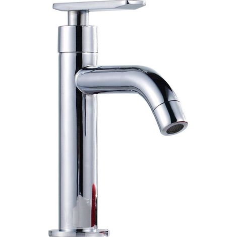 QAZQA Robinet d'Eau Froide à levier unique robinet de lavabo robinet debout pour lavabo, laiton chromé,Élégant et résistant,Noyau de valve en céramique(argent) (1/2)