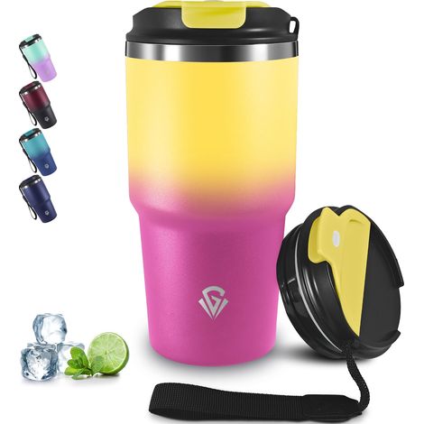 Mug Isotherme Transportable, 20oz Gobelet Thermique, Double Paroi Isolante Acier Inoxydable, Tumbler, Anti-Fuite Tasse Isotherme pour Boissons Chaudes et Glacé (1/5)