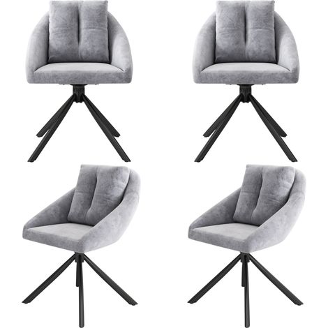 4 drehbare Esszimmerstühle grau aus Samt und Metall, modernes ergonomisches Design (1/5)