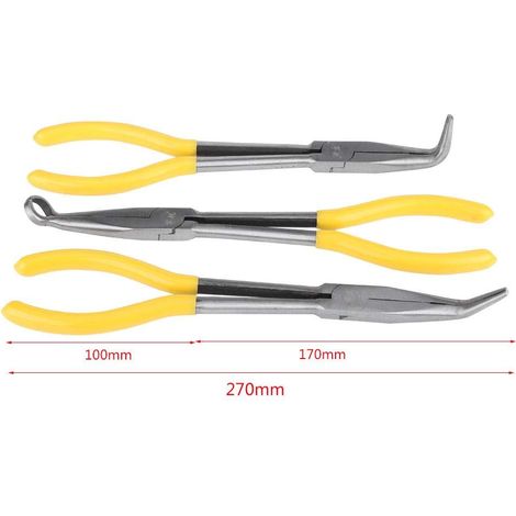 3 pièces pince à bec long extra 11 pouces 45 ° courbe /90 ° courbe/forme O pince outil de réparation manuelle pour outils (1/5)