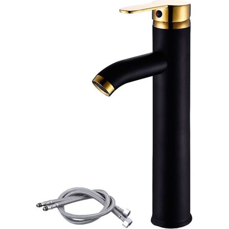 Bardusch - Robinet de salle de bain à poignée unique pour lavabo vasque, mitigeur monotrou avec conduites d'alimentation en eau (1/4)
