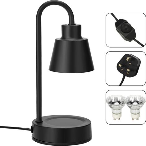 Schwarze multifunktionale Retro-Stehlampe mit Heizfunktion für Kerzen, dimmbar, für Schlafzimmer, Wohnzimmer, Büro mit 2 Leuchtmitteln [Stehlampe mit Heizfunktion für Kerzen] (1/5)