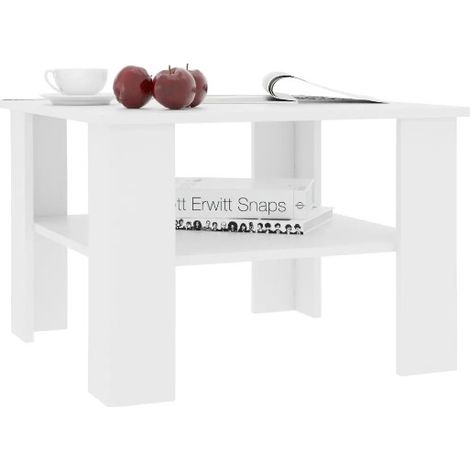 Table basse carrée 1 étagère bois blanc Modra (1/5)