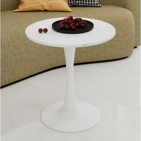 Table basse ronde 70 cm en marbre artificiel blanc, style moderne, DESVIAE (1/5)