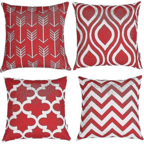 Housses de coussin carrées rouges pour canapé de salon, 45 x 45 cm, lot de 4 (1/5)