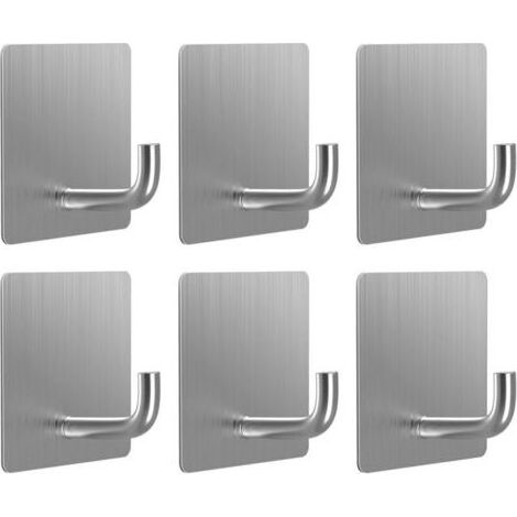 Pair Crochet Adhesif Mural, Set de 6 Porte Manteau Mural sans Percage, Patere Salle de Bain en Acier Inoxydable, Résistant à l'Eau et Antirouille, Design Élégant et Moderne(Argent) (1/5)