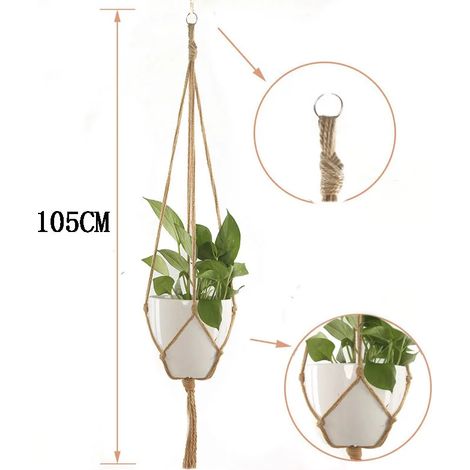 (a-105cm) Panier suspendu en macramé fait main pour plantes, pot de fleurs, décoration de balcon, corde de levage nouée, style bohème, décoration pour la maison et le jardin (1/4)
