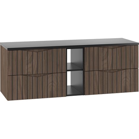 Meuble sous-vasque 140cm 2 niches plan de toilette Siena bois et noir
