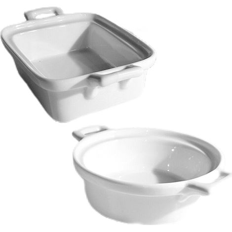 Pirofila da forno con manici mini cocotte teglie antipastiera 6 pezzi di terrine rotonde o rettangolari in ceramica bianca - decoro: Set da 6 mini cocotte rotonde (1/5)
