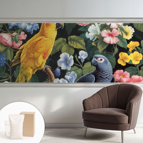 Papier peint intissé pour salon chambre à coucher peint imprimé pour mur - Colle incluse gratuite Oiseaux exotiques 250x104 cm (1/5)