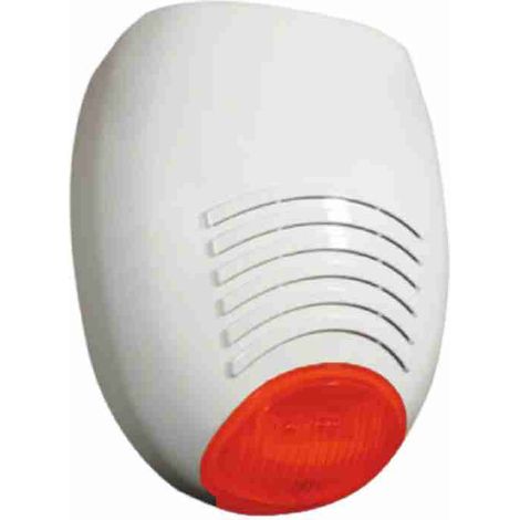 Sirena autoalimentada SR 136 WR color blanco - luz roja intermitente alta luminosidad programable