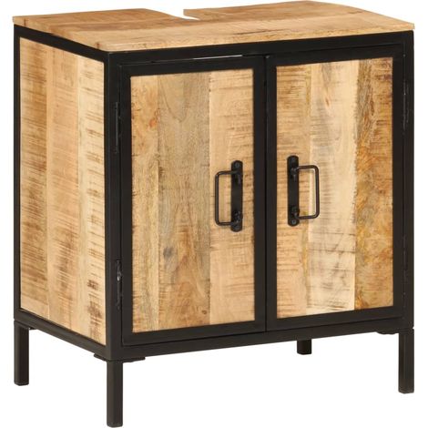 Mobile Lavabo da Bagno 55x35x60 cm Legno Massello Mango e Ferro vidaXL