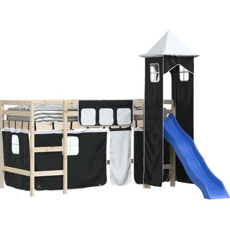 Vorhänge für Hochbett mit Turm Weiß und Schwarz Polyester vidaXL