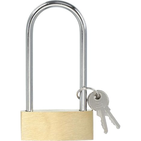 Cadenas en laiton massif 3,8", 1 pièce Cadenas à anse longue à clé différente avec 2 clés Résistant aux intempéries pour casier de gymnase Portail Clôture Extérieur Intérieur (1/5)