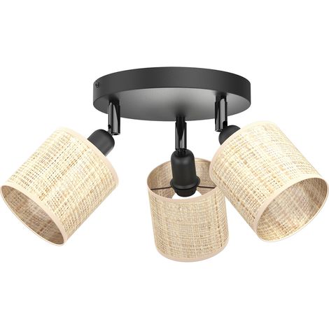 Plafoniera 3 spot rattan tonda crema/nero E14 Luminex