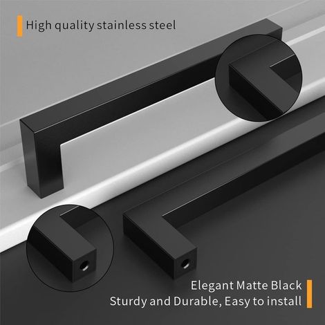 Lot de 6 Poignee de Meuble Noir Cuisine Entraxe 128mm Acier Inoxydable Poignées pour Placards Poignet de Porte Cuisine (1/5)