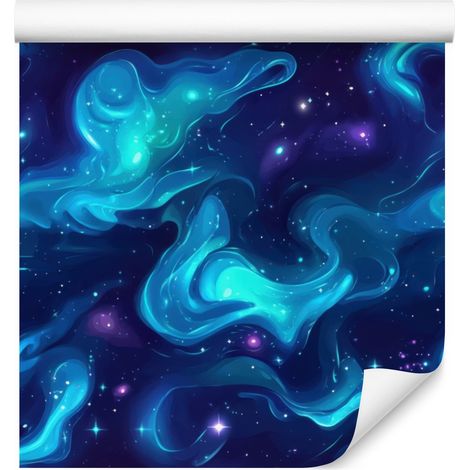 Papel pintado de galaxia en acuarela azul marino, turquesa e índigo 50x1000 cm (1/5)