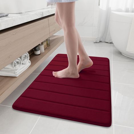Tapis de bain en mousse à mémoire de forme - Absorbant - Antidérapant - Lavable - 60 x 90 cm - Bordeaux (1/5)