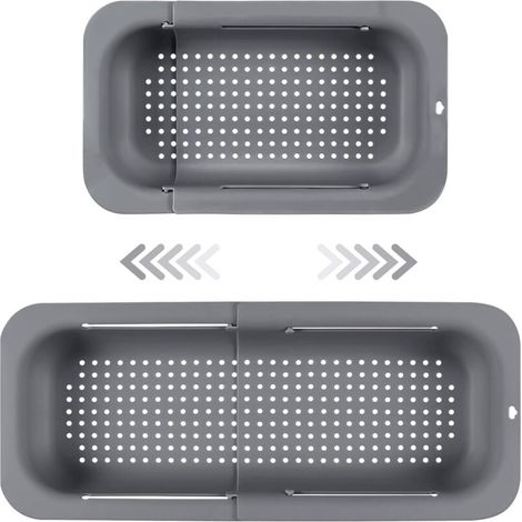 Passoire d'évier extensible - Matériau PP alimentaire - Trous de drainage efficaces - Porte-séchage rapide pour vaisselle - Facile à nettoyer et durable. (Gris foncé) (1/5)