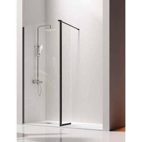 Mampara de Ducha Frontal- 1 Panel Fijo y 1 Puerta Abatible- Cristal de Seguridad de 6/8 mm - Modelo Giro Black [105 (65+40)]