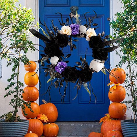 Guirlande Squelette - Décoration Halloween en Plastique et Tissu - Pour Porte Intérieure Extérieure - 40 cm - 1 Pièce (1/5)