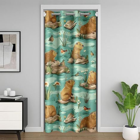 Rideau de porte de dessin animé Capybara pour porte intimité Kawaii Oiseau mignon sauvage Rideau de porte pour décoration de salon Boho Daisy Floral Lake Naturel Intimité Rideau de porte 1 panneau 150 (1/5)