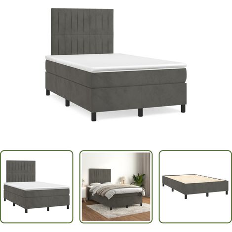 Samtmatratze -  Boxspringbett mit Matratze Dunkelgrau 120x190 cm Samt (1/5)