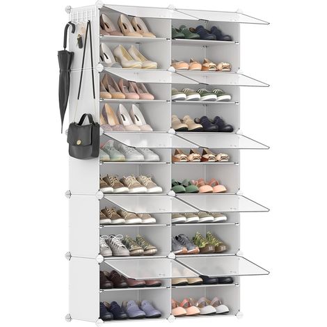 10 Étagère à chaussures, Structure en acier, Panneaux en plastique, Portes transparentes, Pour couloir chambre entrée