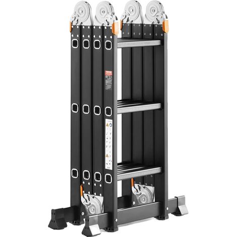 Échelle pliante, design 7-en-1, haute capacité de charge, Noir, 3 étapes (1/2)