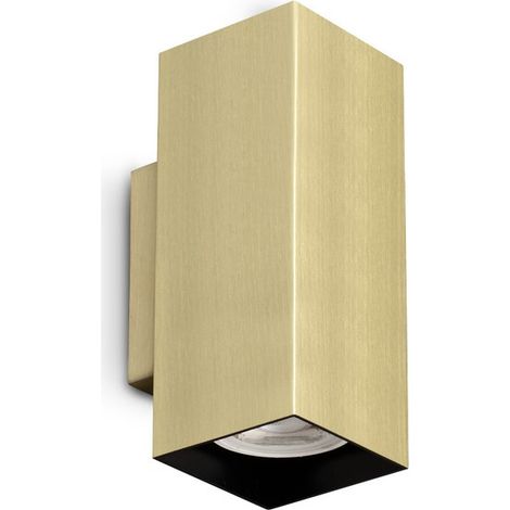 Ideal Lux LOOK Applique murale carrée 15 cm en laiton, 2 x GU10, éclairage haut et bas (1/2)