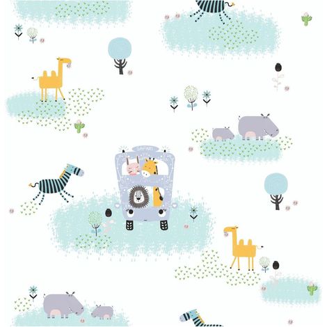 Children wallpaper wall Profhome 381141 non-woven wallpaper slightly textured with pattern for kids matt white green grey yellow 5.33 m2 (57 ft2) (1/5)