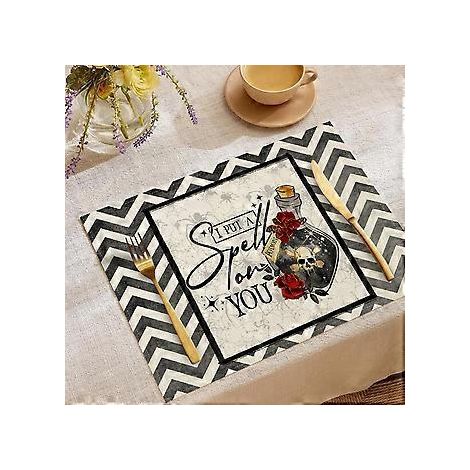 Halloween-Tischsets aus Leinen, Serie „Süßes oder Saures“, Kombinations-Tischsets, Restaurant-Festtagsdekoration, Geschirr-Isolierunterlagen (YMCD-45)