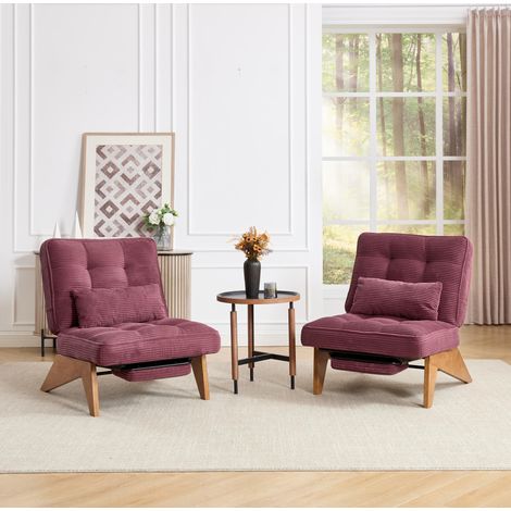 Sillón relax reclinable 127x73x90 cm burdeos con reposapiés, tela de pana y madera MEUBLIV (1/5)