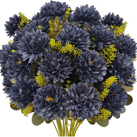 2 bouquets décoratifs de chrysanthèmes artificiels, 9 chrysanthèmes dans un petit bouquet, adaptés à la décoration de pots de fleurs dans le salon (1/5)