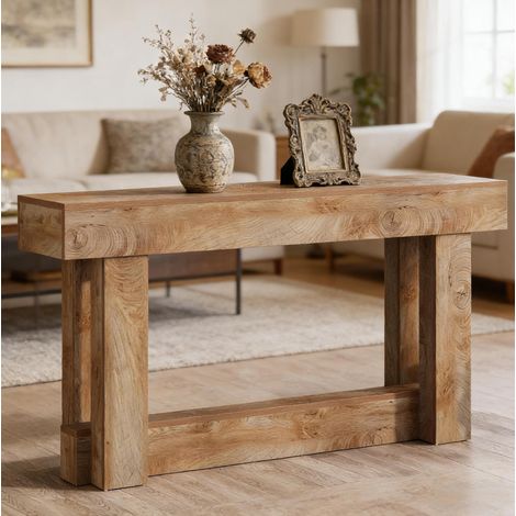 Mesa consola 160x30x80 cm marrón en madera con estante inferior (1/5)