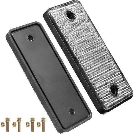 2xCatadioptre Blanc,Rectangulaire,Visser, E11,95x37x9.6mm,Catadioptre pour Vehicule,Réflecteur de Remorque,Signalisation Remorque,Catadioptre Remorque (Rectangulaire/Blanc/Visser/2Pcs) (1/5)