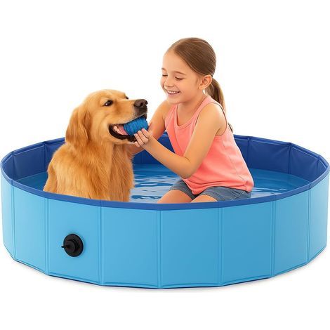 Foldable Dog Pool, Synthetic Material, With Plug, Size S (1/5)
