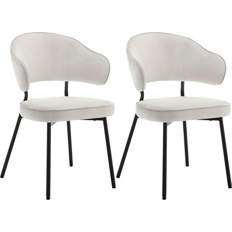 WOLTU 2x Wohnzimmerstuhl Esszimmerstuhl Sitzfläche aus Samt Küchenstuhl Metallbeine für Schminktisch Wohnzimmer Schlafzimmer Küche Creme (1/5)