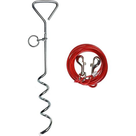 Laisse pour chien avec câble spiralé et piquet d'attache, longueur 4 m, métal et plastique (1/2)