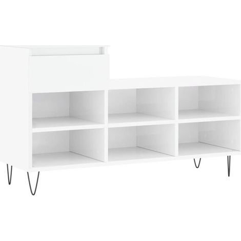 Meuble à chaussures blanc brillant, 102x36x60 cm, bois d'ingénierie.