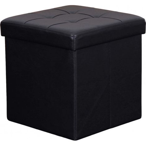 Pouf contenitore cubo baule quadrato 38x38 cm rivestito in ecopelle - Black (1/3)