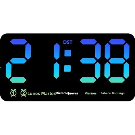 Große digitale Wanduhr mit Sprachsteuerung, Temperaturanzeige, Datumsanzeige, Wochentagsanzeige, Sommerzeitumstellung, Doppelalarm, Schlummerfunktion, LED-Beleuchtung, 12/24-Stunden-Doppelalarm, Wandm (1/5)